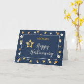 Aangepaste naam derde werknemer werkjubileum Navy Kaart (Gele Bloem)
