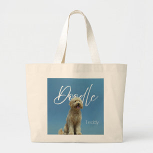 Aangepaste naam Doodle-hond Blauwe lucht Foto Grote Tote Bag