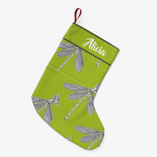 Aangepaste naam dragonfly op groen kleine kerstsok