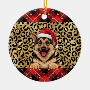Aangepaste naam Duitse herder hond Santa hat Buffa Keramisch Ornament