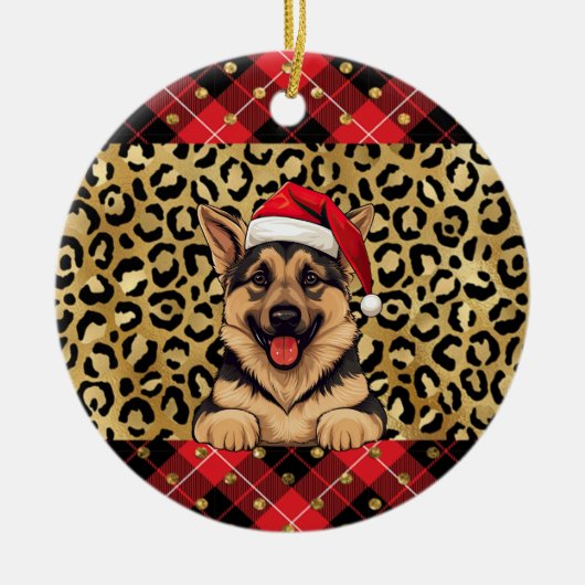Aangepaste naam Duitse herder hond Santa hat Buffa Keramisch Ornament (Voorkant)