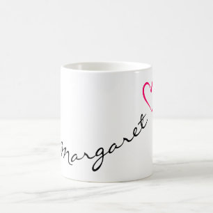 Aangepaste naam Eenvoudige kalligrafie Roze Hart M Koffiemok