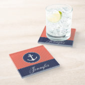 Aangepaste naam eigentijdse koraalroze blauwe anke glazen onderzetter (Schuin)