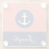 Aangepaste naam eigentijdse koraalroze blauwe anke glazen onderzetter (Achterkant)