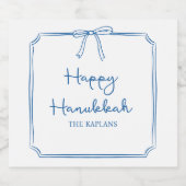 Aangepaste Naam Elegant Blauw Bow Chanoeka Gift Sparkling Wijnetiket (Enkel label)