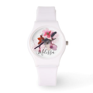 Aangepaste naam   Elegant Chic roze Cherry Blossom Horloge