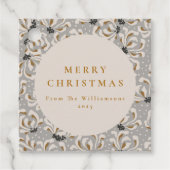 Aangepaste Naam Elegant Goud Grijs Bloemen Kerstmi Bedankjes Labels (Voorkant)