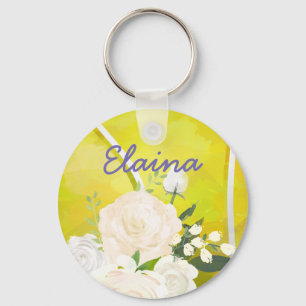 Aangepaste naam Elegant Painted Tennis Ball Sleutelhanger