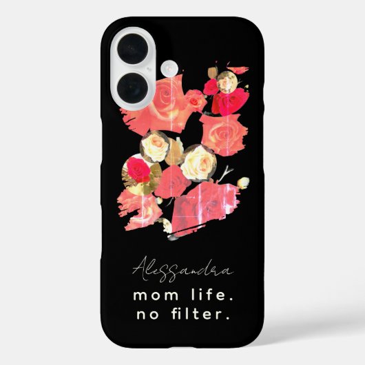 Aangepaste Naam Elegant Zwart Rood Wit Bloemen Mam Case-Mate iPhone Case (Achterkant)