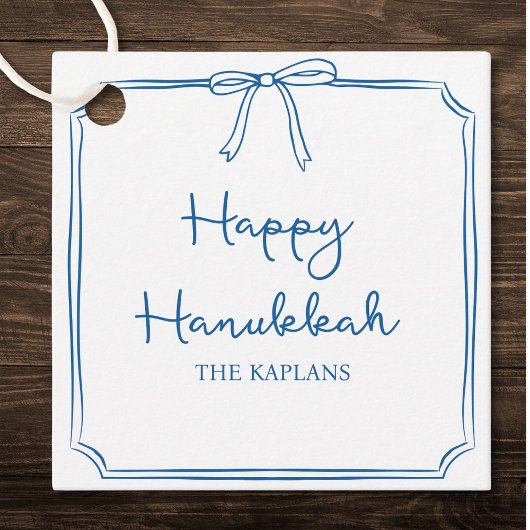 Aangepaste Naam Elegante Blauwe Bow Hanukkah GIft Bedankjes Labels