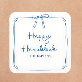 Aangepaste Naam Elegante Blauwe Bow Hanukkah GIft Vierkante Sticker