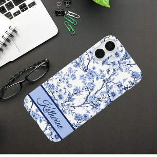 Aangepaste naam Elegante Franse Vintage Blauwe Blo iPhone 16 Plus Hoesje