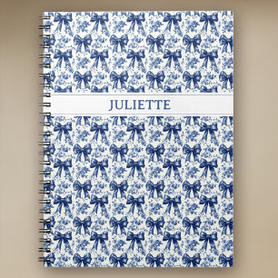 Aangepaste Naam Elegante Vintage Bloemen Blauwe Bo Notitieboek