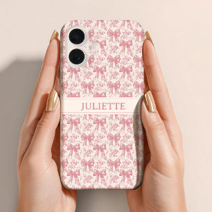 Aangepaste naam Elegante vintage bloemige roze str iPhone 16 Hoesje