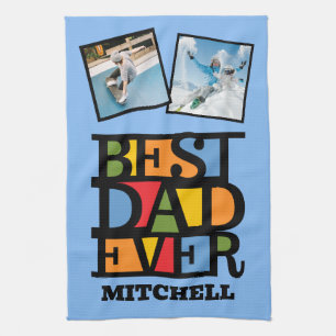 Aangepaste naam en 2 foto's BESTE DAD OOIT Theedoek