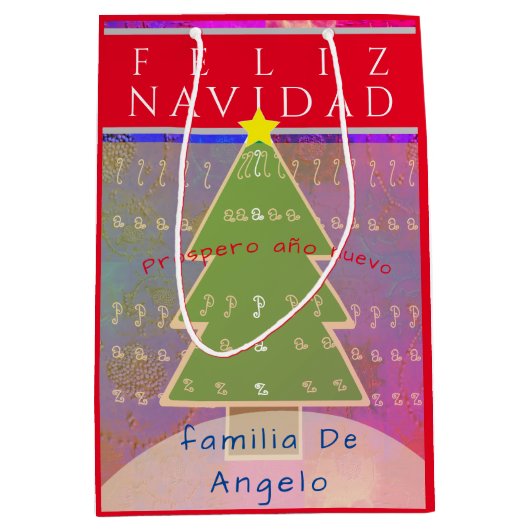 Aangepaste naam en bericht "Feliz Navidad"  Medium Cadeauzakje (Voorkant)