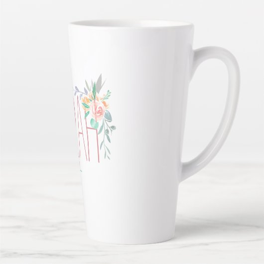 Aangepaste naam en bloemenkoraal en groen latte mok (Rechts)