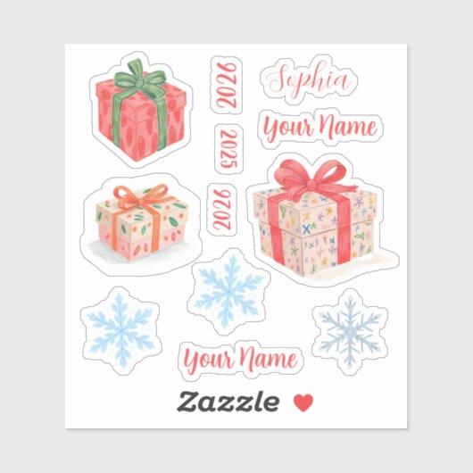 Aangepaste naam en cadeaudoos sticker (Vel)