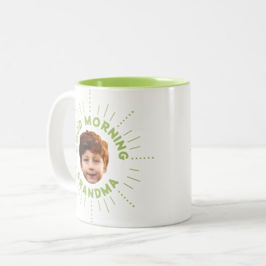 Aangepaste naam en foto - Retro-stijl, vol glimlac Tweekleurige Koffiemok (Voorkant links)