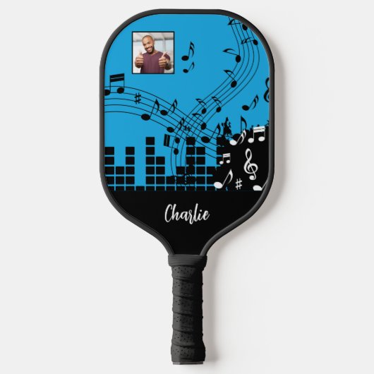 Aangepaste naam en foto van muziekillustratie pickleball paddle (Voorkant)