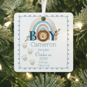 Aangepaste naam en geboorteherinnering baby jongen metalen ornament