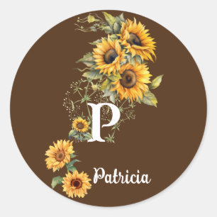Aangepaste naam en Initiaal Schattige Zonnebloemen Ronde Sticker