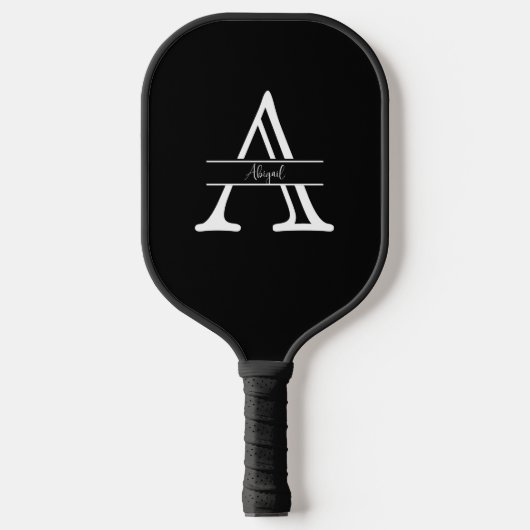 Aangepaste naam en Initiaal zwart Pickleball Paddle (Voorkant)