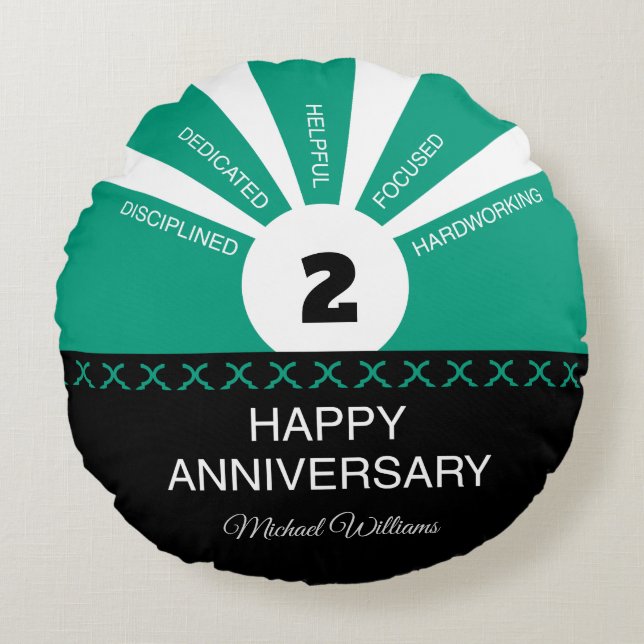 Aangepaste naam en jaar, Jubileum werknemer Rond Kussen (Voorkant)