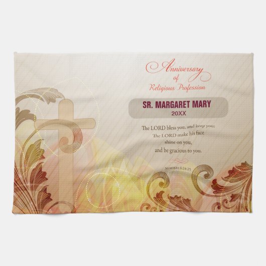 Aangepaste naam en Jaar non, 60e Jubileum Religieu Theedoek (Horizontaal)