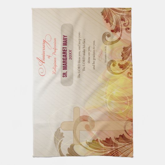 Aangepaste naam en Jaar non, 60e Jubileum Religieu Theedoek (Verticaal)