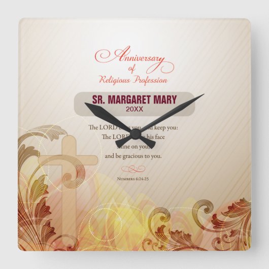 Aangepaste naam en Jaar non, 60e Jubileum Religieu Vierkante Klok (Voorkant)