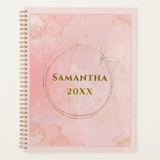 Aangepaste Naam en Jaar Roze en Gouden Planner (Voorkant)