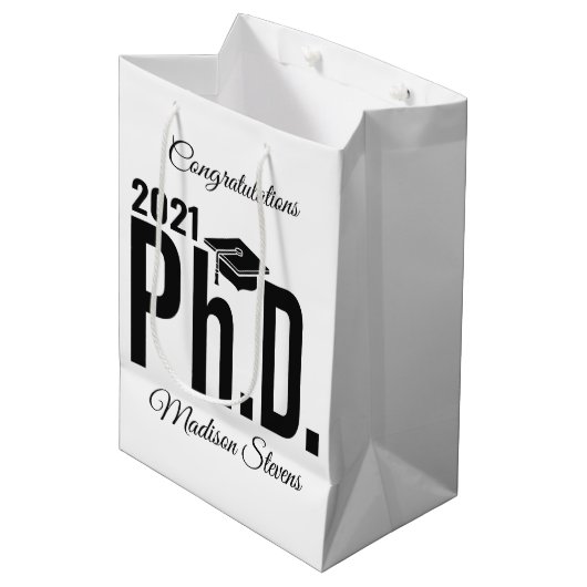 Aangepaste naam en jaardoctoraat medium cadeauzakje (Voorkant Gekanteld)