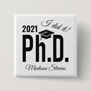 Aangepaste naam en jaardoctoraat vierkante button 5,1 cm