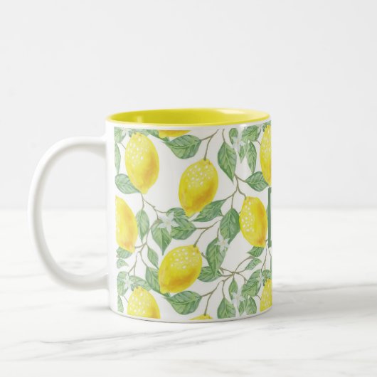Aangepaste naam en kleur Bright Summer Lemon Tree  Tweekleurige Koffiemok (Links)