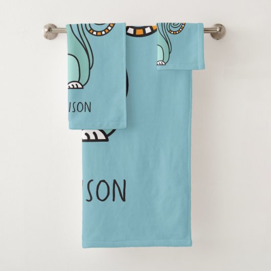 Aangepaste naam en kleur Funny Cat handdoek set (Insitu)