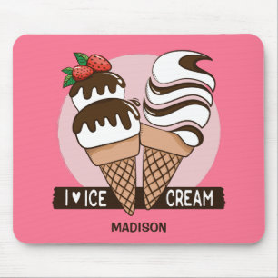 Aangepaste naam en kleur Ice Cream Lover mousepad Muismat