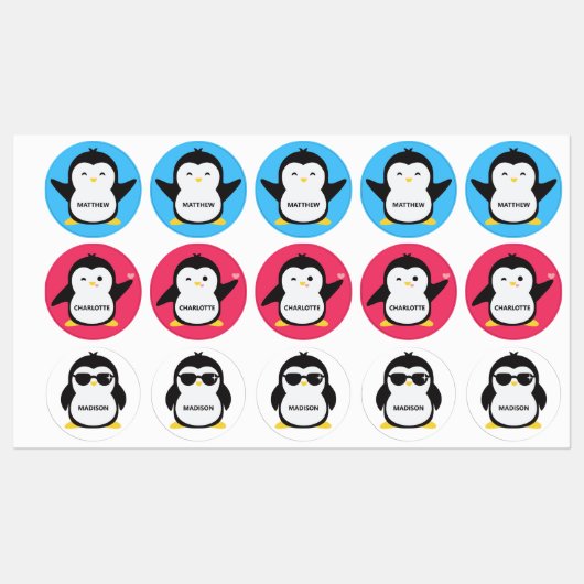 Aangepaste naam en kleur Penguin Labels (Vel)