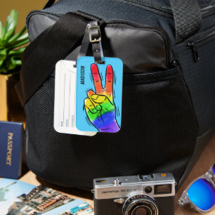 Aangepaste naam en kleur Rainbow Peace Bagagelabel