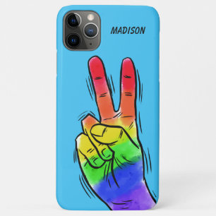 Aangepaste naam en kleur Rainbow Peace-telefoonkwe iPhone 11 Pro Max Hoesje
