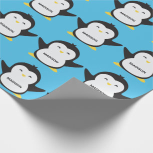 Aangepaste naam en kleur schattige pinguïn cadeaupapier