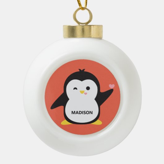 Aangepaste naam en kleur schattige pinguïn keramische bal ornament (Voorkant)