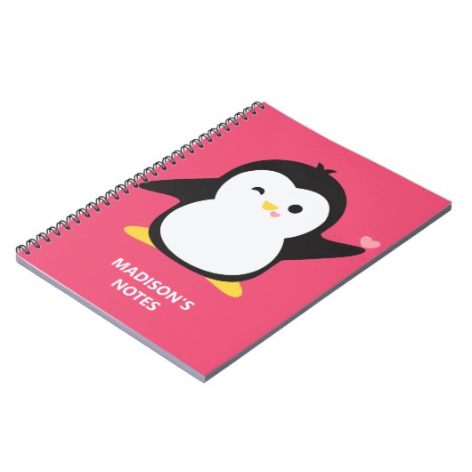 Aangepaste naam en kleur schattige pinguïn notitieboek (Linkerzijde)