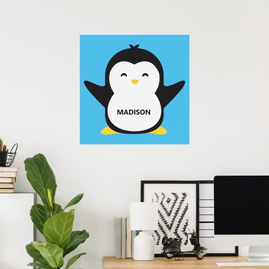 Aangepaste naam en kleurrijk pinguïn poster (Thuiskantoor)