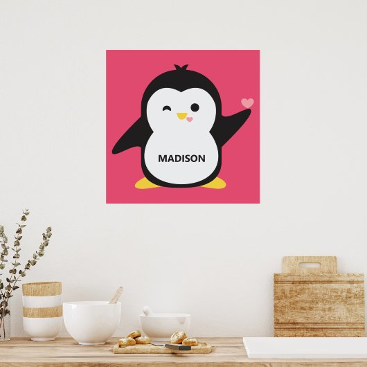 Aangepaste naam en kleurrijk pinguïn poster (Keuken)