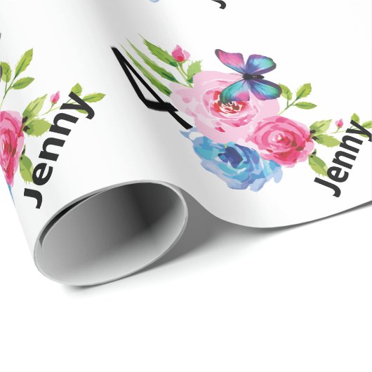 Aangepaste naam en leeftijdscode voor kleine meisj cadeaupapier (Rol Hoek)