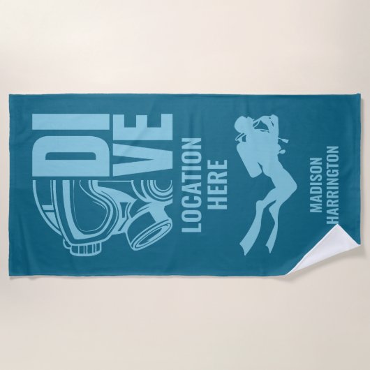 Aangepaste naam en locatie Scuba Diving Strandlaken (Voorkant)