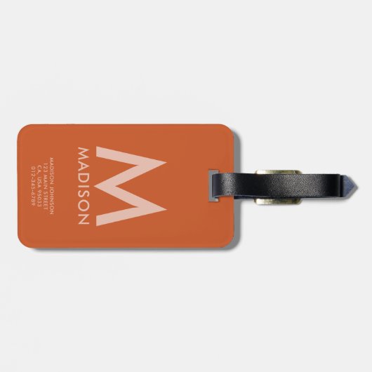 Aangepaste naam en monogram | Modern minimalist Bagagelabel (Achterkant horizontaal)