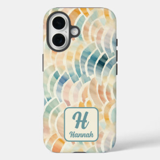 Aangepaste Naam en Monogrammed Waterverf Patroon iPhone 16 Hoesje