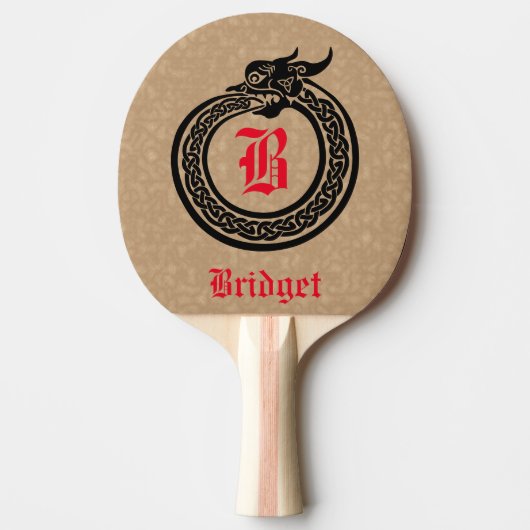 Aangepaste naam en monogrammen Celtic Style Ourobo Tafeltennisbatje (Voorkant)